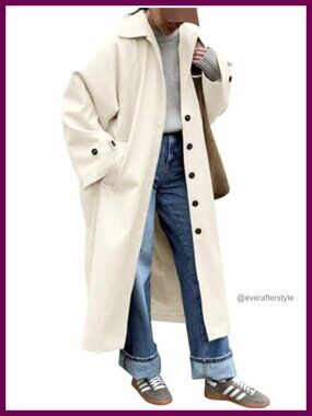 Women's Long Trench Coat Single Breasted Windproof Classic Lapel Overcoat